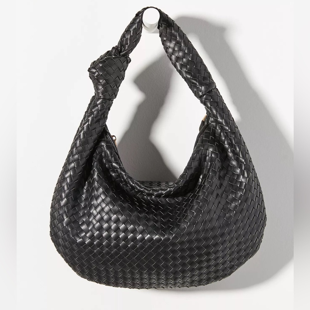 Anthropologie Black Woven Leather Satchel